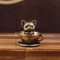 Figurine d'animal rétro en laiton vintage, chien, chat, tasse à thé, pendentif de sac, statue décorative pour la maison, le bureau et le jardin