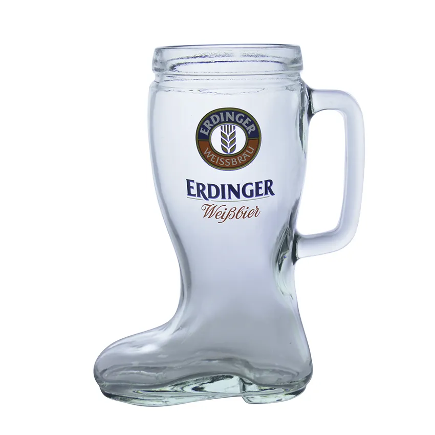 Customized logo 600ml drinking glasses with handle creative shape 20 oz brand promotional custom soccer boot beer glass