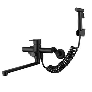 Wall <b>Mounted</b> Kitchen Faucet Single Handle Ceramic Valve Pull Out <b>Spray</b> Modern Design For Balcony Or Kitchen Use - Product Image 1