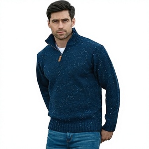 Pulls tricotés décontractés pour hommes en mohair/acrylique à col roulé avec fermeture éclair, motif lettres, manches longues, pour l'automne - Product Image 1