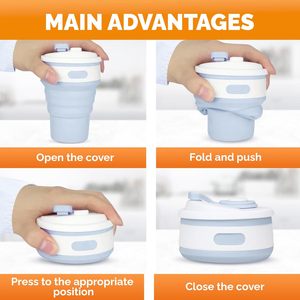 Eco Friendly BPA Free Portable Silicone Foldable Reusable Travel Mug with Lid & Straw Leak-Proof Dishwasher & <b>Microwave</b> Safe - Product Image 4
