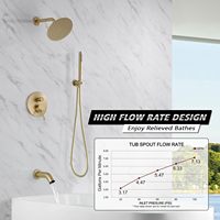 Système de douche pluie rond avec bec de baignoire, douchette à main, mitigeur monocommande 8 pouces, finition or brossé