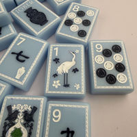 Tuiles de Mahjong en Acrylique Style Porcelaine Bleue et Blanche, Jeu de Société Chinois Personnalisé Gravé pour 3, 4 ou 6 Joueurs