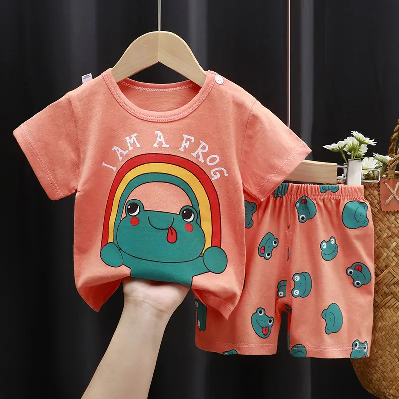 Children's short -sleeved suit pure cotton summer new boys clothing Korean version of baby clothes girl T -shirt children's