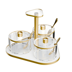 Juego de Platos para Servir Aperitivos de Acrílico con 4 Compartimentos, Bandeja de Lucite con Brillo Dorado, Servidor de Condimentos - Product Image 2