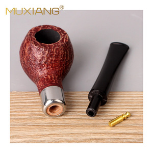 Muxiang Briar Wood Smoking Pipe Straight Type With Metal Ring Tobacco Pipe For Personal Gift - Product Image 5