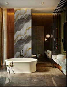 现代设计红色石灰华大理石平板瓷砖光滑表面聚氯乙烯材料用于酒店墙壁应用切割加工 - Product Image 5