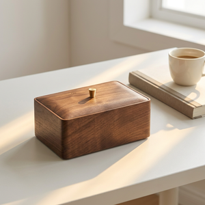 Boîte de rangement artisanale en bois massif avec bouton en laiton, boîte à souvenirs de luxe - Product Image 1