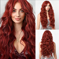 Perruque synthétique longue ondulée brun clair en fibre haute température, bonnet intégral, pour femme, cosplay, résistante à la chaleur, naturelle et volumineuse
