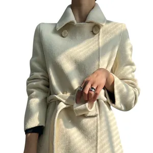 Soprabito in lana da donna lungo marrone con manica speciale Cappotto di peluche in Shearling di agnello