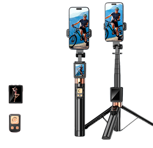 Perche à selfie trépied 1,7 m avec fonction <span class=keywords><strong>de</strong></span> mise en miroir d'écran, télécommande sans fil HD et réglage rapide d'un clic pour vlog et tournages en extérieur - Product Image 1