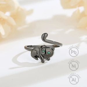Anelli Regolabili in Rame Nero con Gatti di Changda, Anelli Impilabili Carini e Graziosi per Donne - Product Image 1