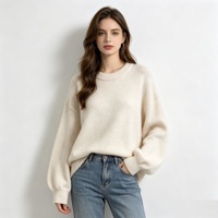 Pull en laine mélangée pour femme, col rond, toucher cachemire, coupe ample, manches longues, chaud, pour l'automne et l'hiver, usage quotidien, prix d'usine