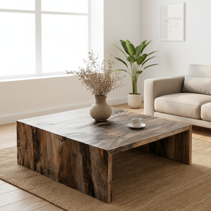 Mesa de Centro de Madera Maciza Reciclada Ecológica con Diseño de Cascada, Pieza Central de Lujo Hecha a Mano para Muebles de Hogar Modernos - Product Image 1
