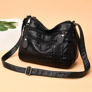 Borsa a tracolla estiva Vintage da donna in morbida pelle PU tracolla a tracolla con cinturino lungo motivo geometrico in vera pelle due neri - Product Image 2
