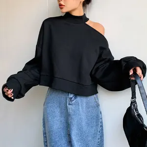 महिलाओं कट आउट आस्तीन फसल Sweatshirt के शीर्ष पतली स्वेटर महिलाओं के स्टैंड कॉलर कमीज़