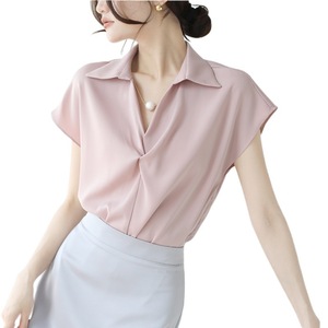 2025 camicetta in raso a maniche corte da donna in stile francese con bottone Casual <span class=keywords><strong>abbigliamento</strong></span> professionale da <span class=keywords><strong>ufficio</strong></span> estivo - Product Image 5