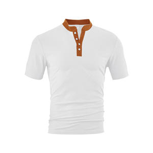 Camisa Henley de Manga Corta para Hombre, Estilo Europeo Americano, Transpirable, 100% Poliéster, Corte Holgado Informal, Blanca con Cierre de Botones - Product Image 1