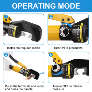 Outil de sertissage <span class=keywords><strong>hydraulique</strong></span> manuel de qualité industrielle Podofo 12 <span class=keywords><strong>à</strong></span> 2/0 10T pour les bornes de fils électriques, utilisation en construction, ODM et OEM - Product Image 2