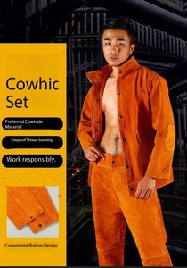 Vêtements de travail de soudage électrique résistants à la chaleur pour hommes en cuir de vache véritable - Product Image 5