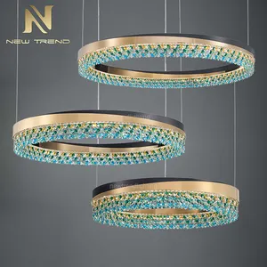 Modern Large Project Hotel Lobby Villa Decoration Chandelier Lamp Custom LED Ring Crystal Pendant Light