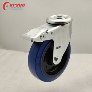 Ruedas de Acero con Remaches Huecos, Medianas, de 5 Pulgadas, con Ruedas de Goma Azul de Alta Elasticidad, Freno de Bloqueo Total, Superficie Galvanizada - Product Image 2