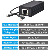 SDAPO 2.5GPD2CBT-Convertidor de controlador de 20V Gigabit PoE a 2.5GPD2CBT/Salida de alimentación PoE a tipo C con Ethernet 5V/9V/12V/15V/20V adaptable