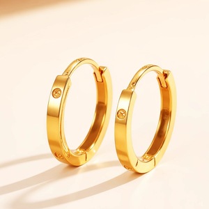 Pendientes de Aro para niños de oro de 18K, luz geométrica de moda, diseño de nicho de lujo, piedra Natural pequeña, venta al por mayor - Product Image 6