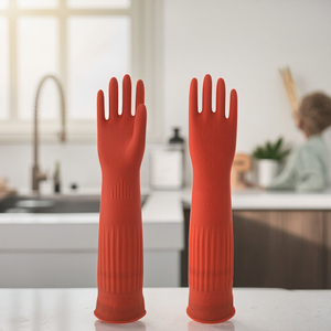 Găng tay cao su tự nhiên mềm mại, tái sử dụng, 140g, 45cm, chống thấm nước, chống trơn trượt, dài, dùng trong nhà bếp, rửa chén, vệ sinh - Product Image 3