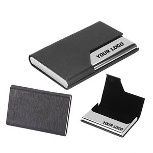 Personalized Business Holder Leather Aluminum Metal <b>Name</b> Case Box Clip Closure Men Women for Credit Card Storage - Product Image 1