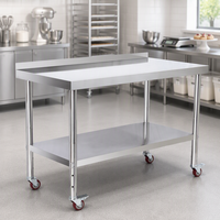 Table de travail mobile en acier inoxydable pour boulangerie, table de préparation commerciale avec étagère inférieure, pare-éclaboussures et roulettes à frein pour pâtisserie et confiserie