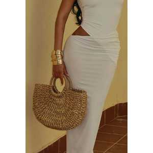 Sac cabas tissé doré pour femme - Product Image 2