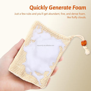Sac à savon en coton naturel avec logo personnalisé, pochette en filet écologique pour savons exfoliants moussants à séchage rapide, mini sac en filet - Product Image 5