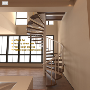 Escaleras Espirales Interiores Modernas y Elegantes con Barandilla <span class=keywords><strong>de</strong></span> Acero y Madera con Detalles Dorados en <span class=keywords><strong>la</strong></span> Parte Inferior, Precio <span class=keywords><strong>al</strong></span> por Mayor para Aplicaciones en Villas - Product Image 1