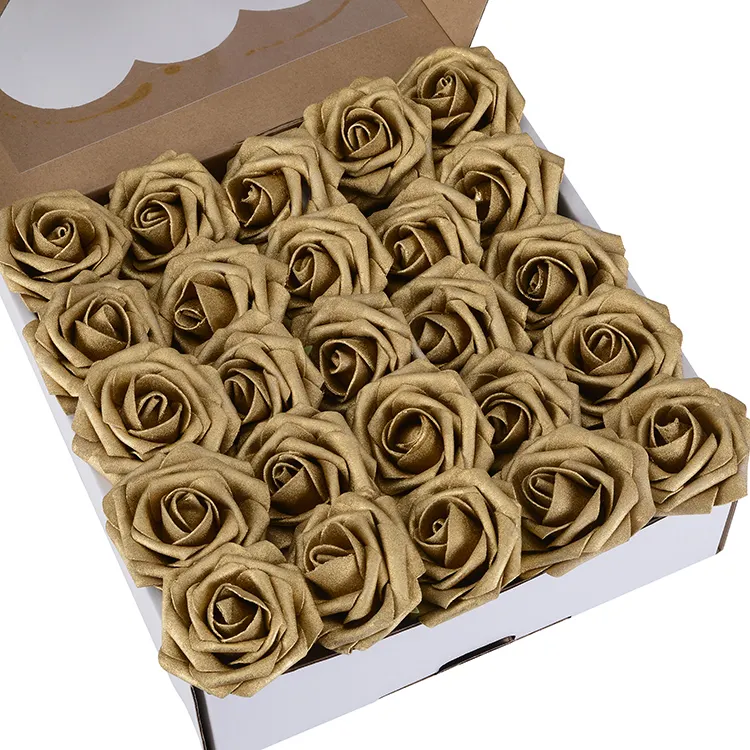 wholesale artificial flowers bridal bouquets glitter gold rose bouquet for wedding decoration