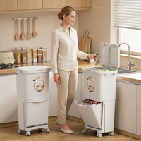 Nouvelle poubelle de cuisine ergonomique 2026 sans accroupissement, double compartiment, séparation sec/humide, en PP écologique