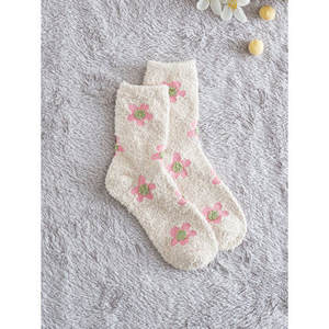 Calze da donna traspiranti con stampa a base di fiori Beige di una taglia equipaggio personalizzabile Logo Spandex per la primavera estate inverno - Product Image 1