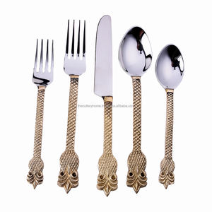 Stainless Steel Cutlery Set With Brass Embossed Twig Style Handle High Quality Flatware Set for Home - Product Image 5