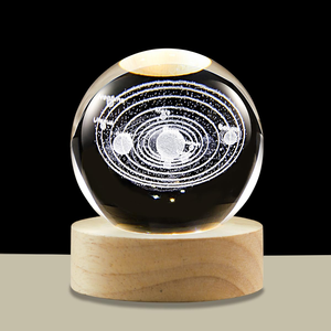 Lampe LED rechargeable par USB avec capteur tactile, base en bois massif pour chambre à coucher, support en verre cristal ou acrylique - Product Image 2