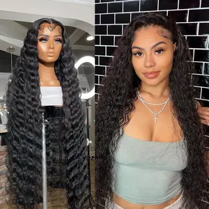 40 inç derin dalga Frontal peruk 13x6 İnsan saç peruk siyah kadınlar için brezilyalı saç 13x4 hd islak ve dalgalı dantel ön peruk