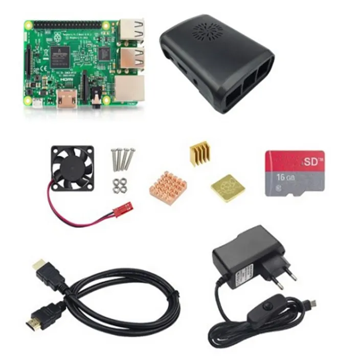 brand-newRaspberry Pi 3 Model B Starter Kit ABS Case + Fan with Heat Sink + S-D Card + Heat Sink + H-D-M-I cable + Power adapte