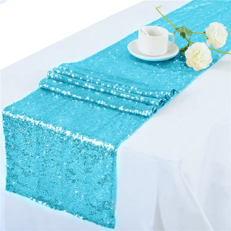 Fancy Premium 30*275CM Hochzeits dekoration blau Pailletten Rechteck Tisch läufer