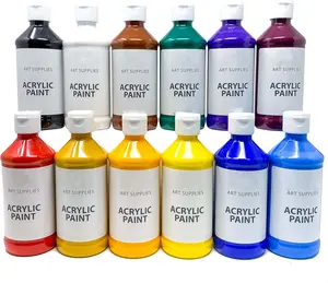 アクリル絵の具12色セット8オンスボトル学生原色アーティストのための無毒なアートクラフトペイント子供趣味の画家