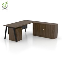 Bureau de direction moderne, durable, écologique et électrique IULTRA, réglable en hauteur, en forme de L, avec rangement, finition blanche brillante