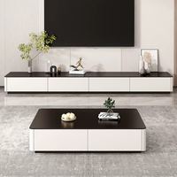 Ensemble meuble TV et table basse en dalle de granit - Meuble de rangement au sol pour salon - Nouveau meuble TV en bois massif de luxe léger