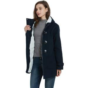 Abrigo Clásico de Invierno Personalizado para Mujer, Color Azul Marino, Tejido Grueso de Lana Mezclada, Chaqueta con Capucha y Mangas Largas, Talla XL - Product Image 6