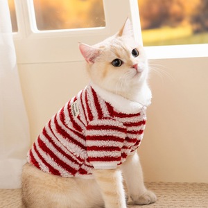 Pull en polaire rayé Babby&Me pour chats, vêtements d'automne et d'hiver pour animaux de compagnie, manteaux et vestes rouges et bleus - Product Image 2