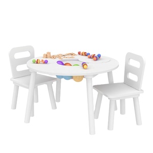 Ensemble <span class=keywords><strong>de</strong></span> table et deux chaises en <span class=keywords><strong>bois</strong></span> rond rose pour filles, avec rangement en maille, table et chaise pour enfants - Product Image 2