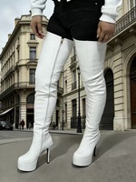 Bottes sexy à hauteur de cuisse, chaussures longues en PU brillant, chaussures de défilé de mode, chaussures à plateforme, bottes au-dessus du genou pour femmes, grandes tailles