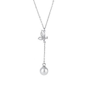 Collier tendance en argent sterling 999 avec perles et nacre, motif libellule, papillon, croix ou chaîne de pull pour femme, électroplaqué - Product Image 1